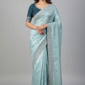 PURE PAPER SILK FABRIC PURE JARI AND GOTA PATTI WORK WITH CONTRAST HEAVY WORK BLOUSE