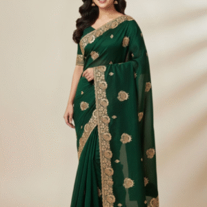 Fandy fabric with heavy embroidery border and fully saree work