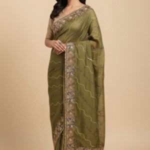 STAR jorjet fabric with embroidery border and heavy sirosky work blouse