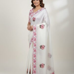 PURE DOLA SILK FABRIC SAREE WITH PRINT BLOUSE AND BORDER