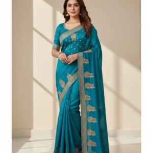 PURE CRAPE CHIFFON FABRIC SAREE WITH HEAVY EMBROIDERY WORK BORDER AND BLOUSE