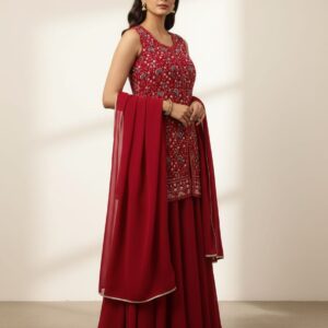 PURE jorjet FABRIC  with beets work TOP WITH plain jorjet DUPATTA AND PURE jorjet FABRIC BOTTOM