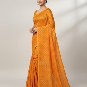 PURE COTTON FABRIC with fast gold print work SAREE WITH BLOUSE PIECE