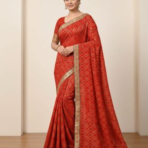 Multi color full saree lace zomato chiffon fabric saree with fancy gold print on full saree