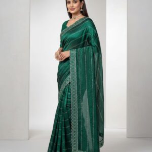 Crape Chiffon fabric saree heavy jarkan work saree and heavy jarkan border and heavy border