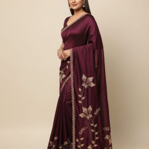 Designer girlish look saree  Heavy jarkan border work