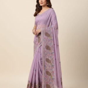 Pure crush chiffon fabric saree with contrast jardozi panal heavy embroidery work border saree