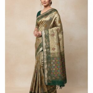 Pure gaji silk saree with contrast heavy pallu and contrast blouse