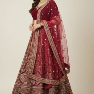 Bridal lahanga chunni with  Heavy jarkan and peacock jodhpuri work