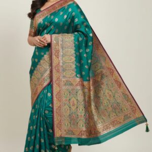 Banarsi fabric saree rich contrast pallu with contrast heavy blouse