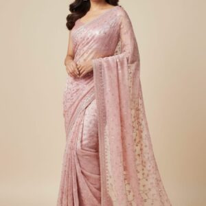 Glass fabric saree full beets and jarkan work saree and heavy work blouse