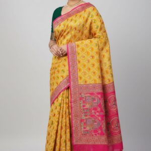 Pure Dola silk fabric saree with heavy embroidery work saree and contrast pallu and contrast heavy blouse