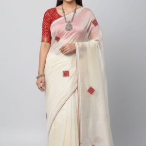 PURE DOLA SILK FABRIC SAREE WITH BANDHEJ PATCH AND CONTRAST VISCOS FABRIC  BANDHEJ BLOUSE