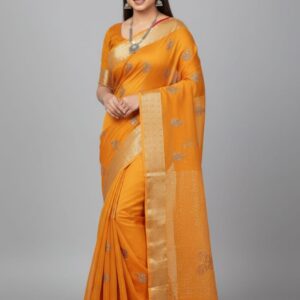 KHADI PAPER SILK FABRIC SAREE WITH HEAVY EMBROIDERY BOOTA IN SAREE AND NITTED BORDER AND PLAIN BORDER BLOUSE