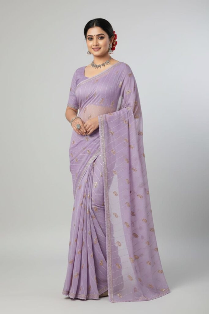 LILY CHIFFON FABRIC SAREE WITH LIGHT WEIGHT RESHAM WORK IN SAREE AND BLOUSE