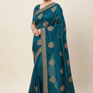 PURE FANDY FABRIC SAREE WITH HEAVY JARI BOOTA AND BORDER WITH HEAVY JARKAN WORK