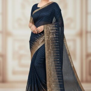 PURE 60 GRM WEIGHT LESS FABRIC SAREE WITH HEAVY SEQUENCE WORK HEAVY EMBROIDERY BORDER