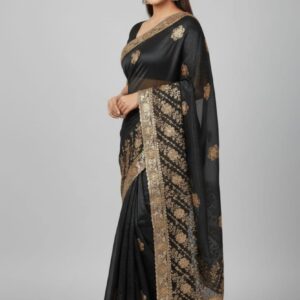 Fancy ripple  FABRIC SAREE WITH HEAVY EMBROIDERY BOOTA  BORDER work with BLOUSE