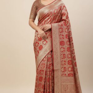 PURE DOLA SILK FABRIC SAREE WITH HEAVY KALAMKARI WORK IN FULL SAREE WITH HEAVY EMBROIDERY RAEDYMADE BLOUSE