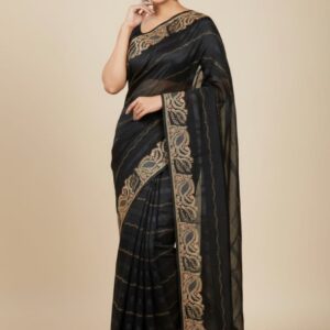 RIPPLE FABRIC SAREE WITH HEAVY EMBROIDERY BORDER AND BLOUSE