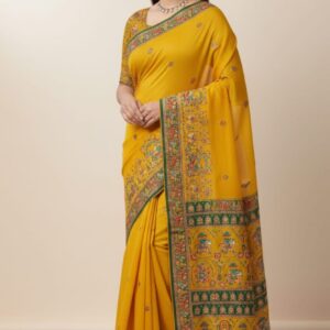 MOSS CRUSH CRAPE FABRIC SAREE WITH GOLDEN FOIL PRINT SAREE