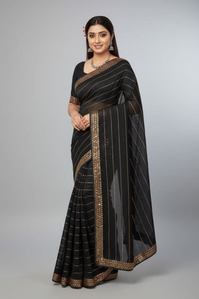 LILY CHIFFON FABRIC SAREE WITH HEAVY SIROSKY BORDER AND BLOUSE