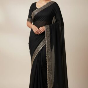 Weight less FABRIC SAREE WITH HEAVY  border WORK AND BLOUSE border work