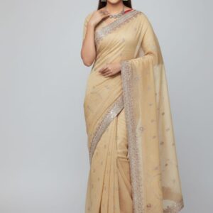 Fandy CRAPE FABRIC SAREE WITH HEAVY EMBROIDERY BORDER AND BLOUSE