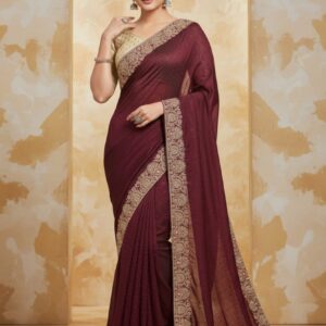 PURE AMBOSE CRAPE FABRIC SAREE WITH HEAVY EMBROIDERY BORDER AND BLOUSE