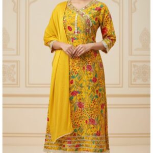 DIGITAL PRINT RAYON FABRIC TOP WITH NECK WORK  READYMADE PANT AND CHIFFON FABRIC DUPATTA