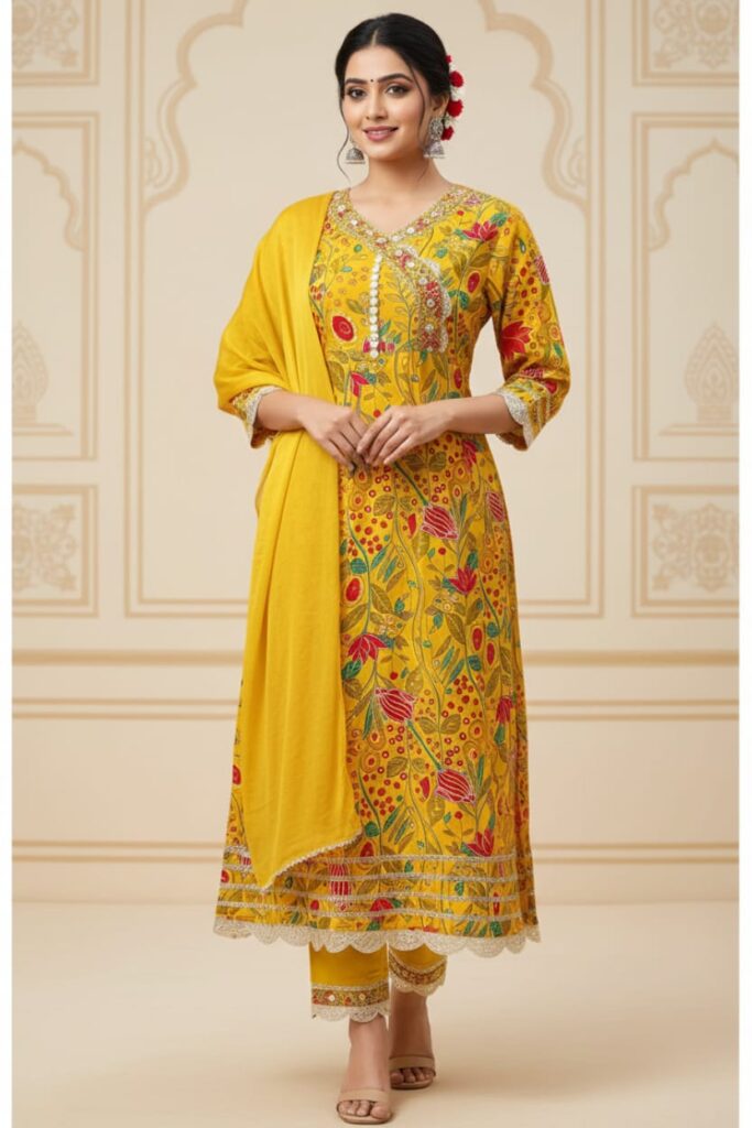 DIGITAL PRINT RAYON FABRIC TOP WITH NECK WORK  READYMADE PANT AND CHIFFON FABRIC DUPATTA