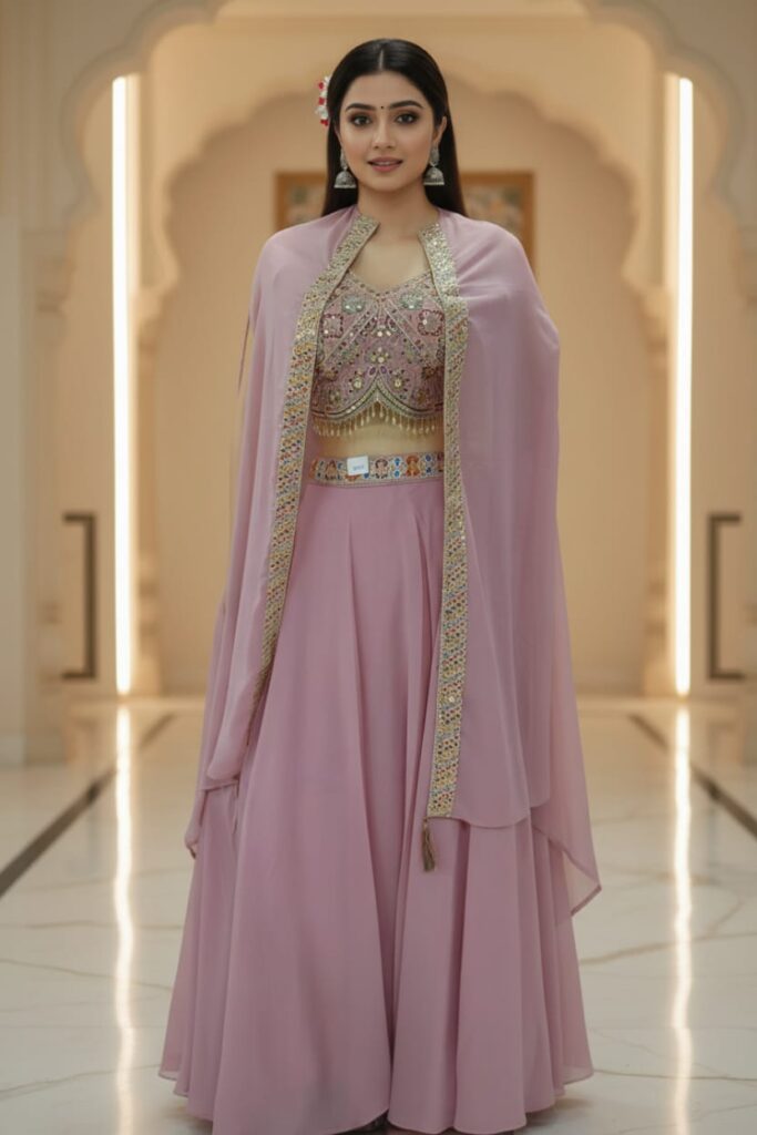 PURE JORJET FABRIC CROP AND HEAVY WORK BLOUSE AND DUPATTA WORK