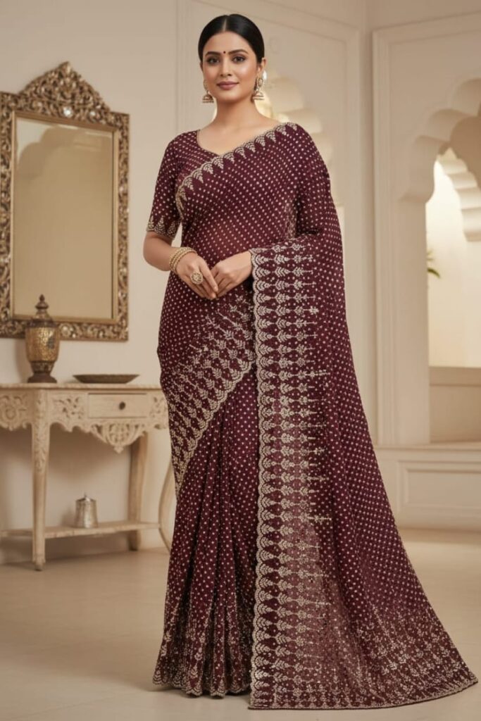 PURE FANDY FABRIC WITH HEAVY JARKAN BORDER AND JARKAN WORK