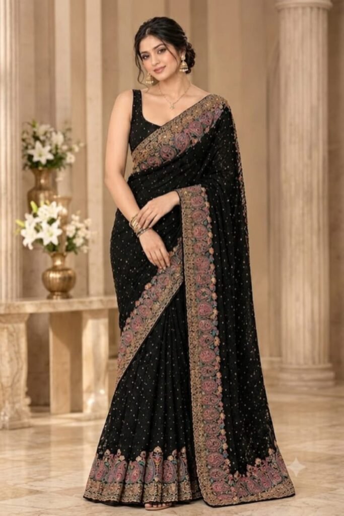 Black Heavy Paisley Embroidered Fancy Saree